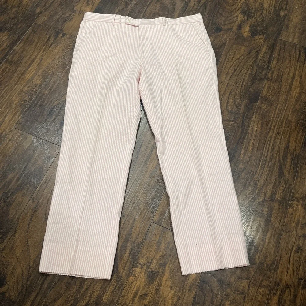 Ferrecci Seersucker Suit Double Vent 2pc Mens 46R W40 Pink Striped Classic